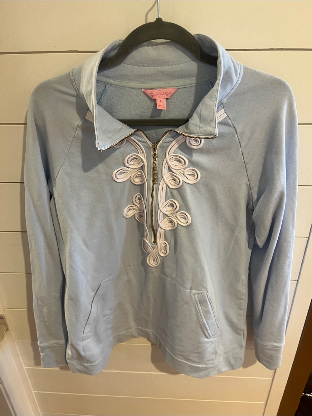 Lilly Pulitzer Pale Blue Embroidered Half-Zip Pullover large